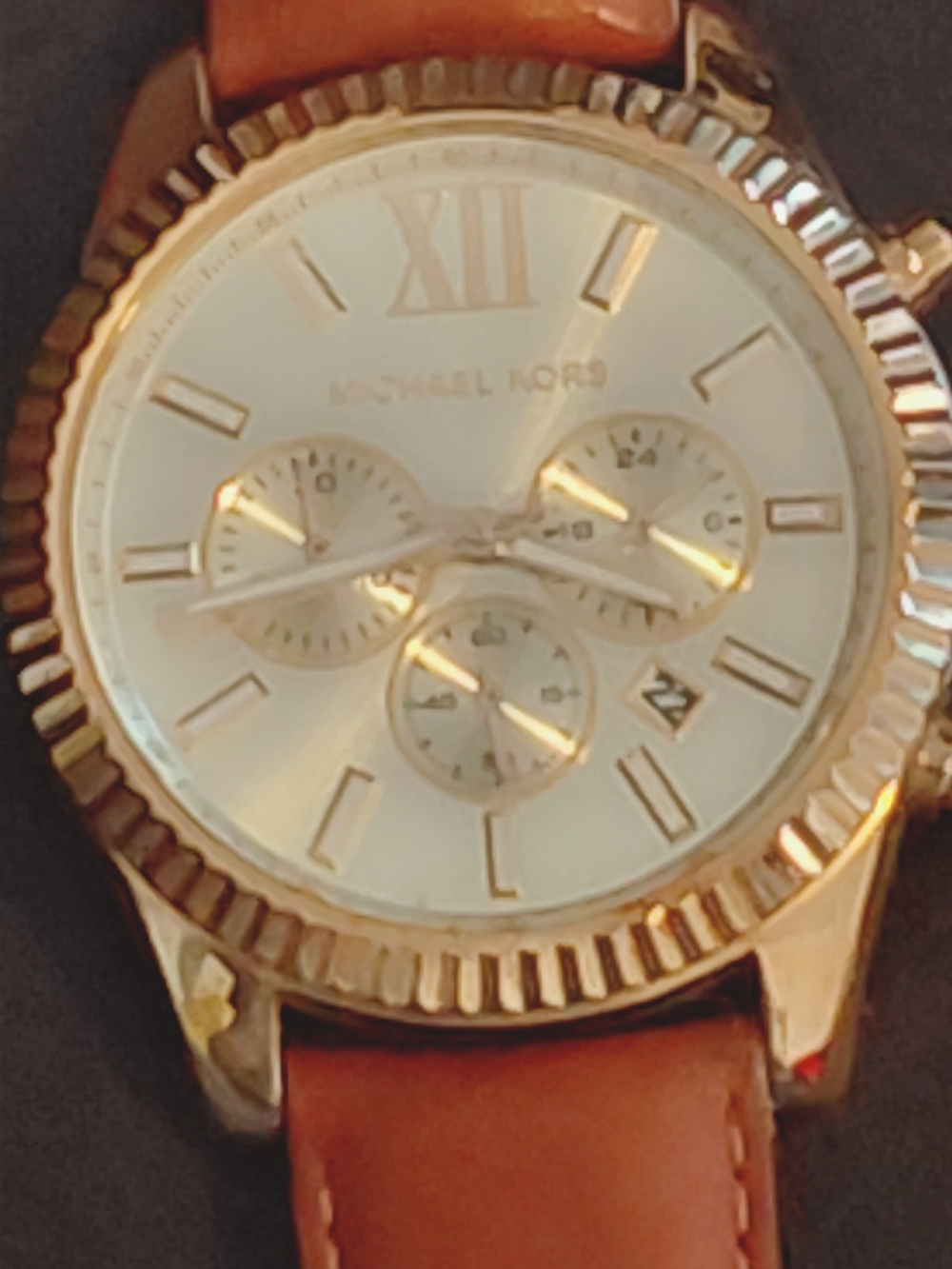 Michael Kors Men's Rose Gold Chronograph Watch with Brown Leather Strap